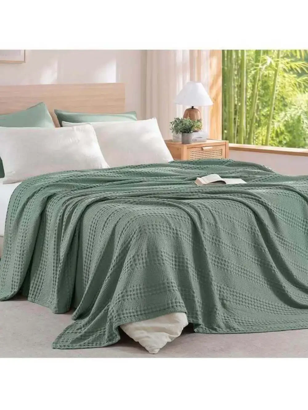 Cooling Waffle Blanket, Twin Size, Sage Slate, Bamboo & Cotton, New in Box